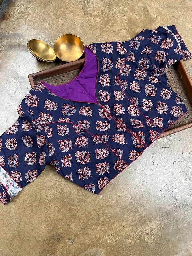 Readymade Cotton Ajrakh Saree Blouse with Embroidery Blouse