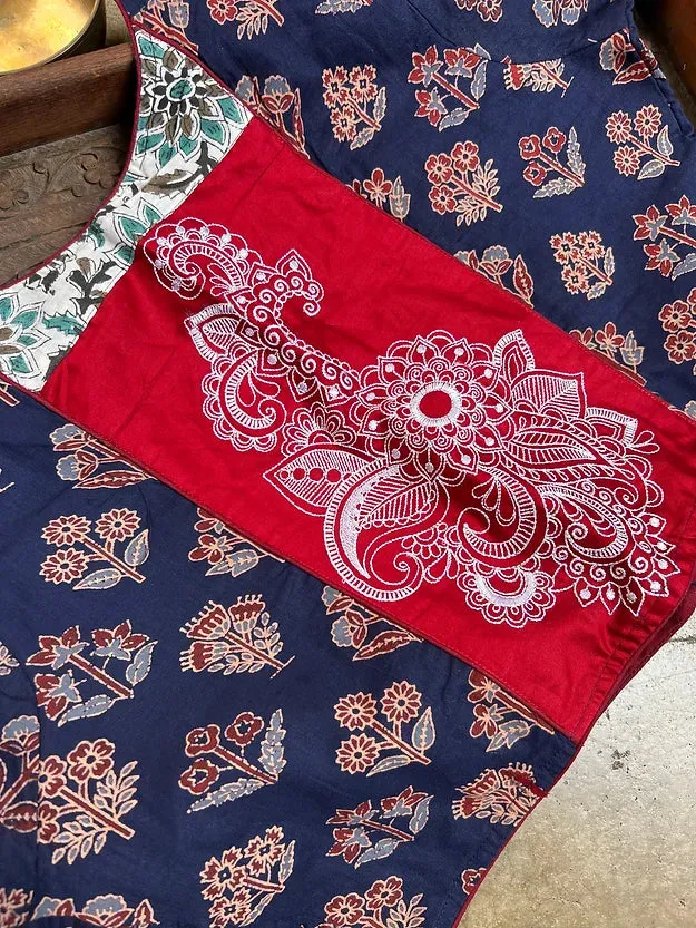 Readymade Cotton Ajrakh Saree Blouse with Embroidery Blouse