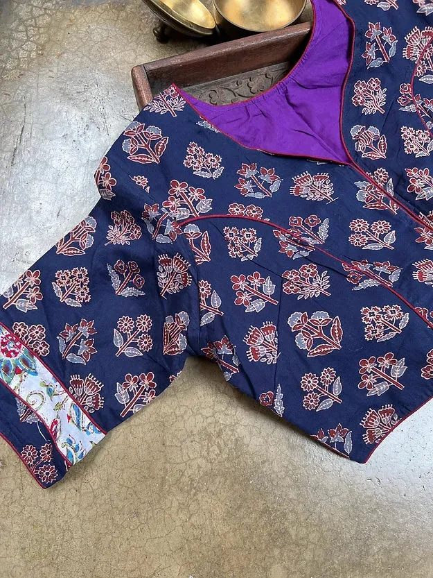 Readymade Cotton Ajrakh Saree Blouse with Embroidery Blouse