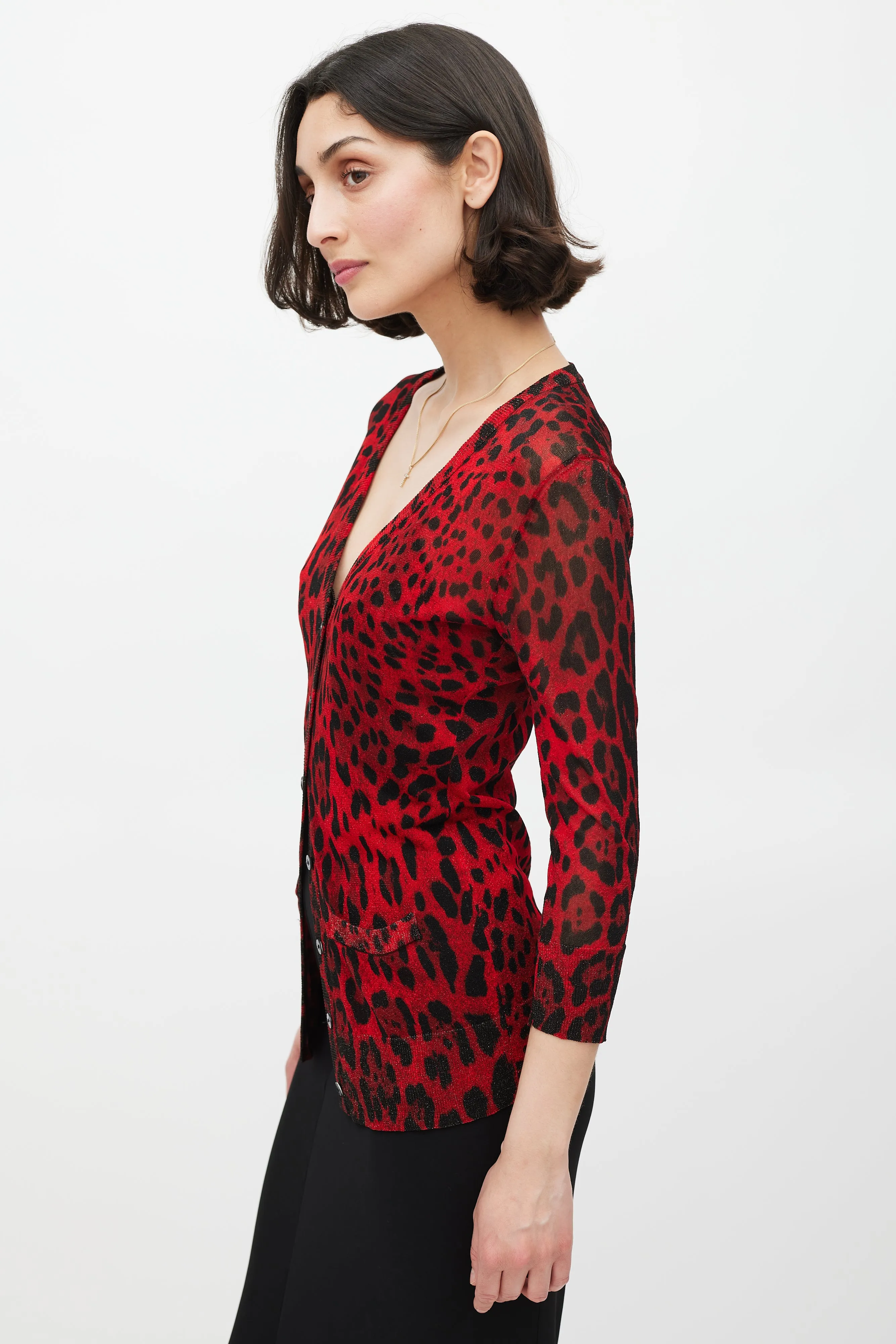 Red & Black Sparkly Printed Cardigan