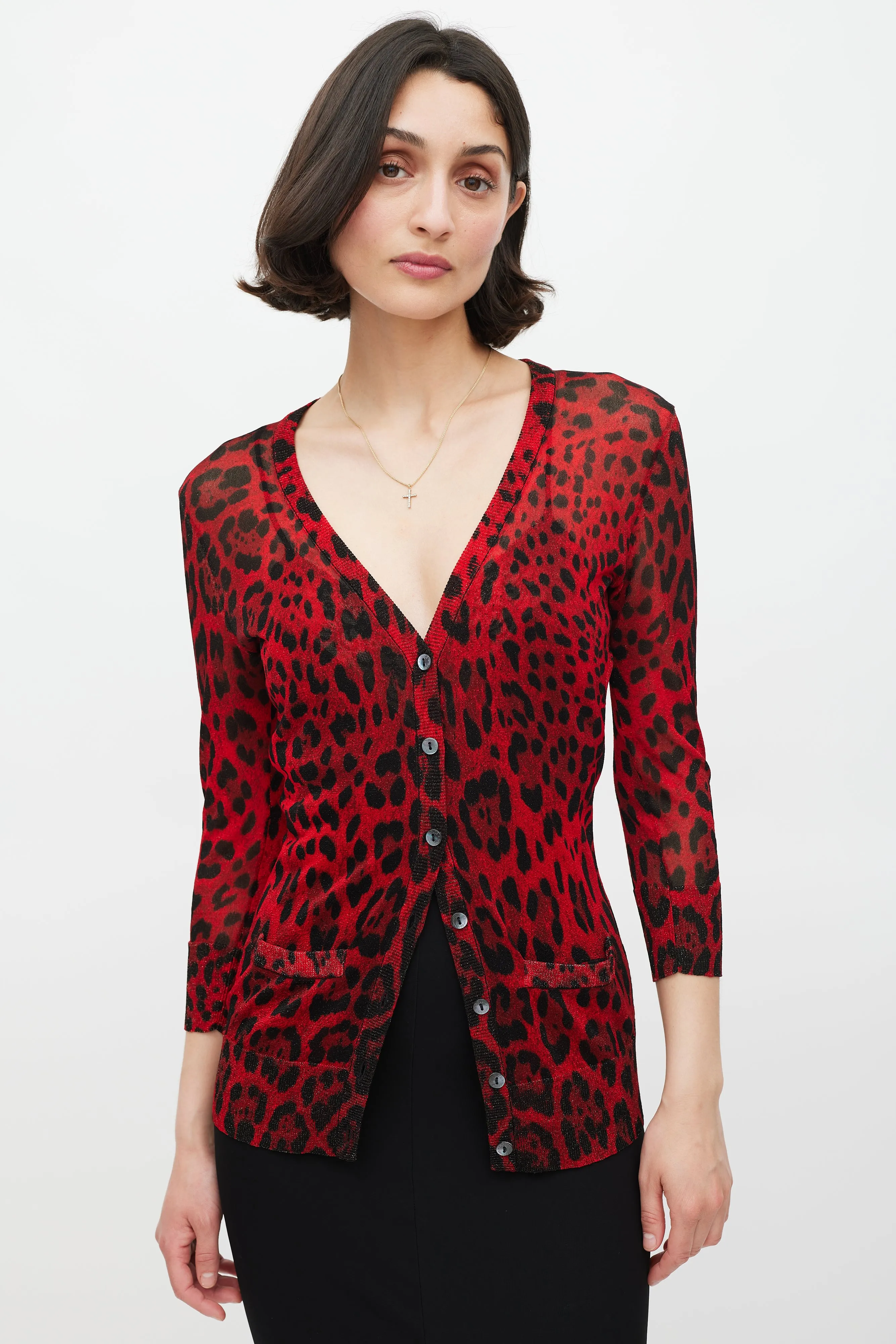 Red & Black Sparkly Printed Cardigan