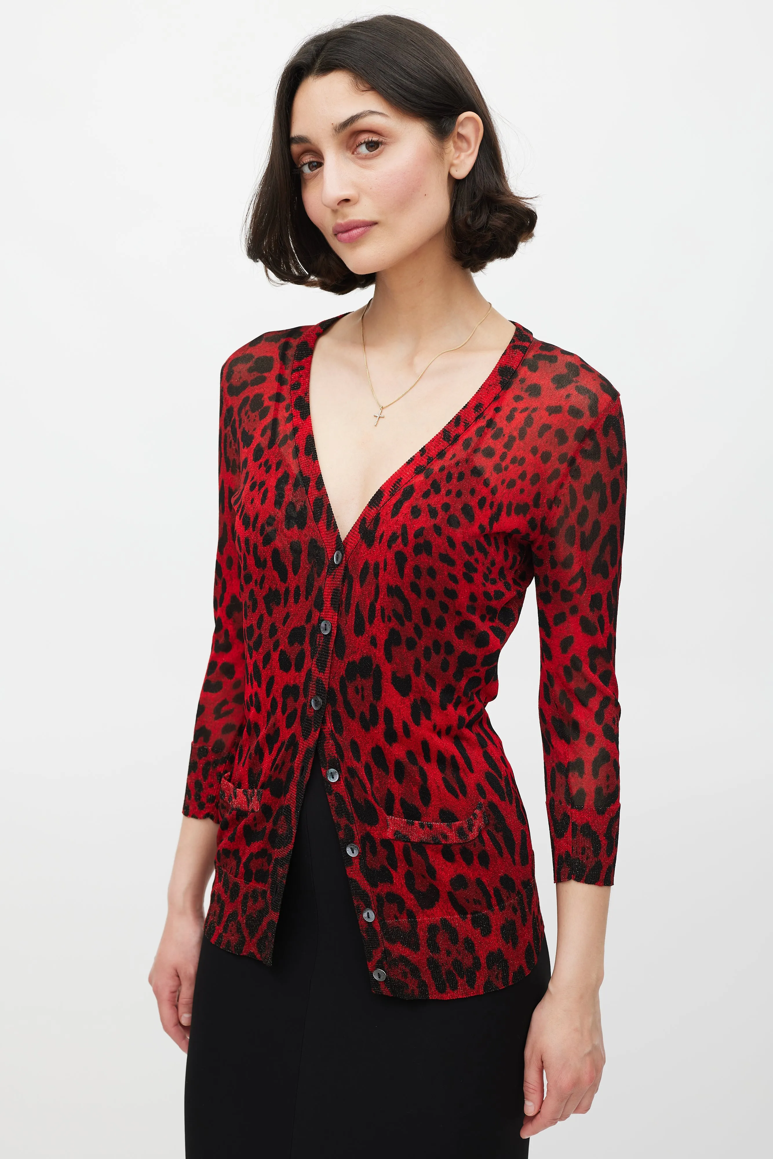 Red & Black Sparkly Printed Cardigan