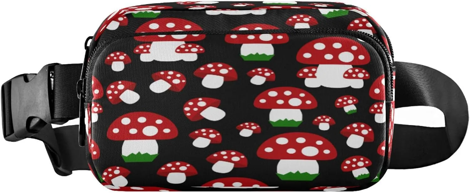 Red Mushrooms Black Belt Bag for Women Men Fanny Pack Small Waist Pouch Crossbody Bags for Outdoor Hiking Running Travel