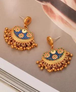 Retro Sterling Silver Overgild Drip Glaze Enamel Tassel Drop Earrings EY014