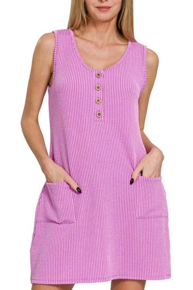 Ribbed Sleeveless Dress (Lavender)