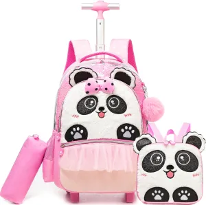 Rolling Backpack for Girls Rolling Backpack for Kids Backpack with Wheels for Kids Backpacks for Girls Cute Bowknot Kawaii Backpack for Girls Elementary Student