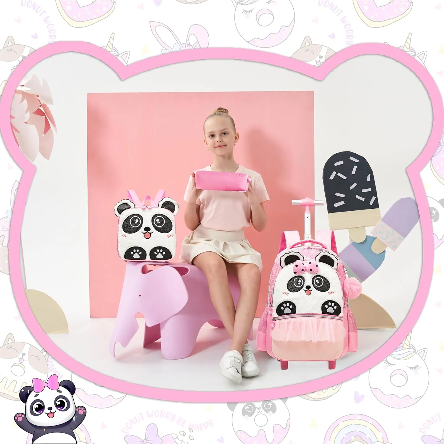 Rolling Backpack for Girls Rolling Backpack for Kids Backpack with Wheels for Kids Backpacks for Girls Cute Bowknot Kawaii Backpack for Girls Elementary Student