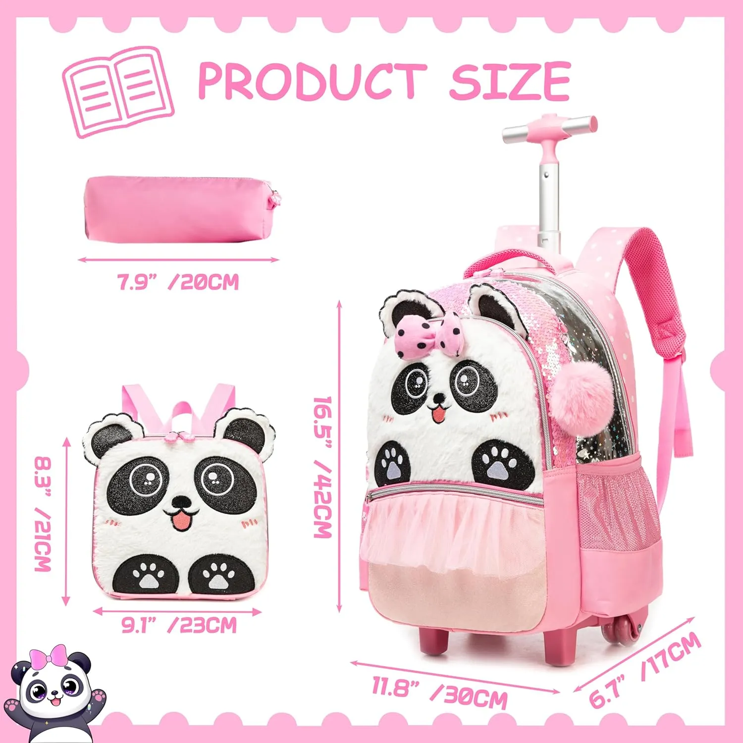Rolling Backpack for Girls Rolling Backpack for Kids Backpack with Wheels for Kids Backpacks for Girls Cute Bowknot Kawaii Backpack for Girls Elementary Student