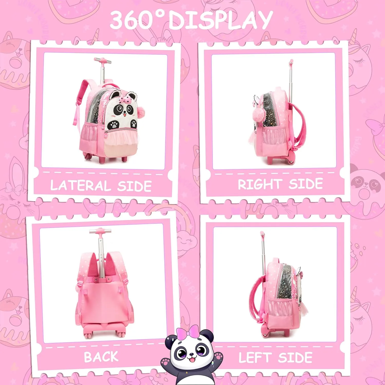 Rolling Backpack for Girls Rolling Backpack for Kids Backpack with Wheels for Kids Backpacks for Girls Cute Bowknot Kawaii Backpack for Girls Elementary Student
