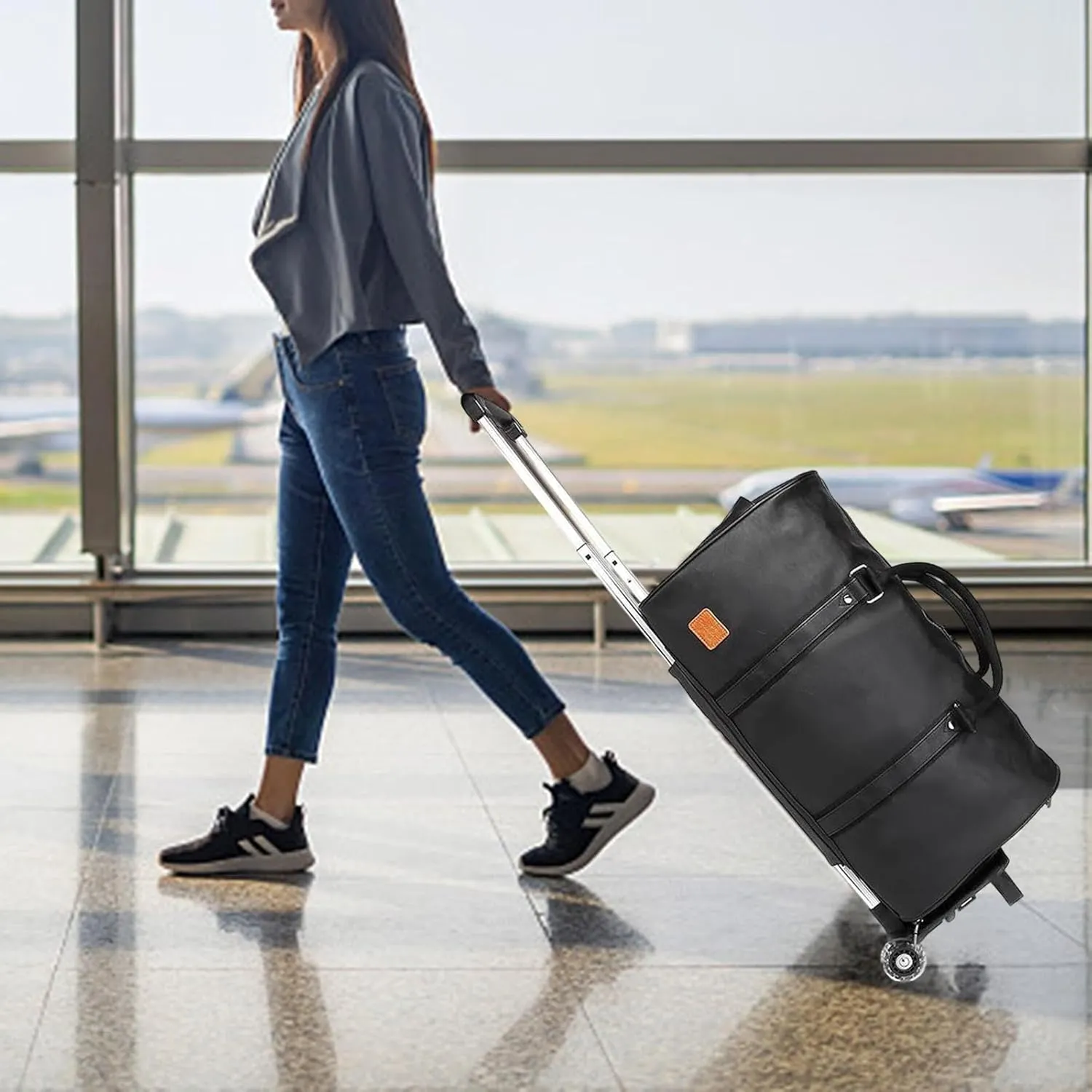 Rolling Garment Bag Garment Duffel Bag Suitcase with Wheels Weekender Bag Large Duffle Bag for Travel Trip Men Women Business, Black