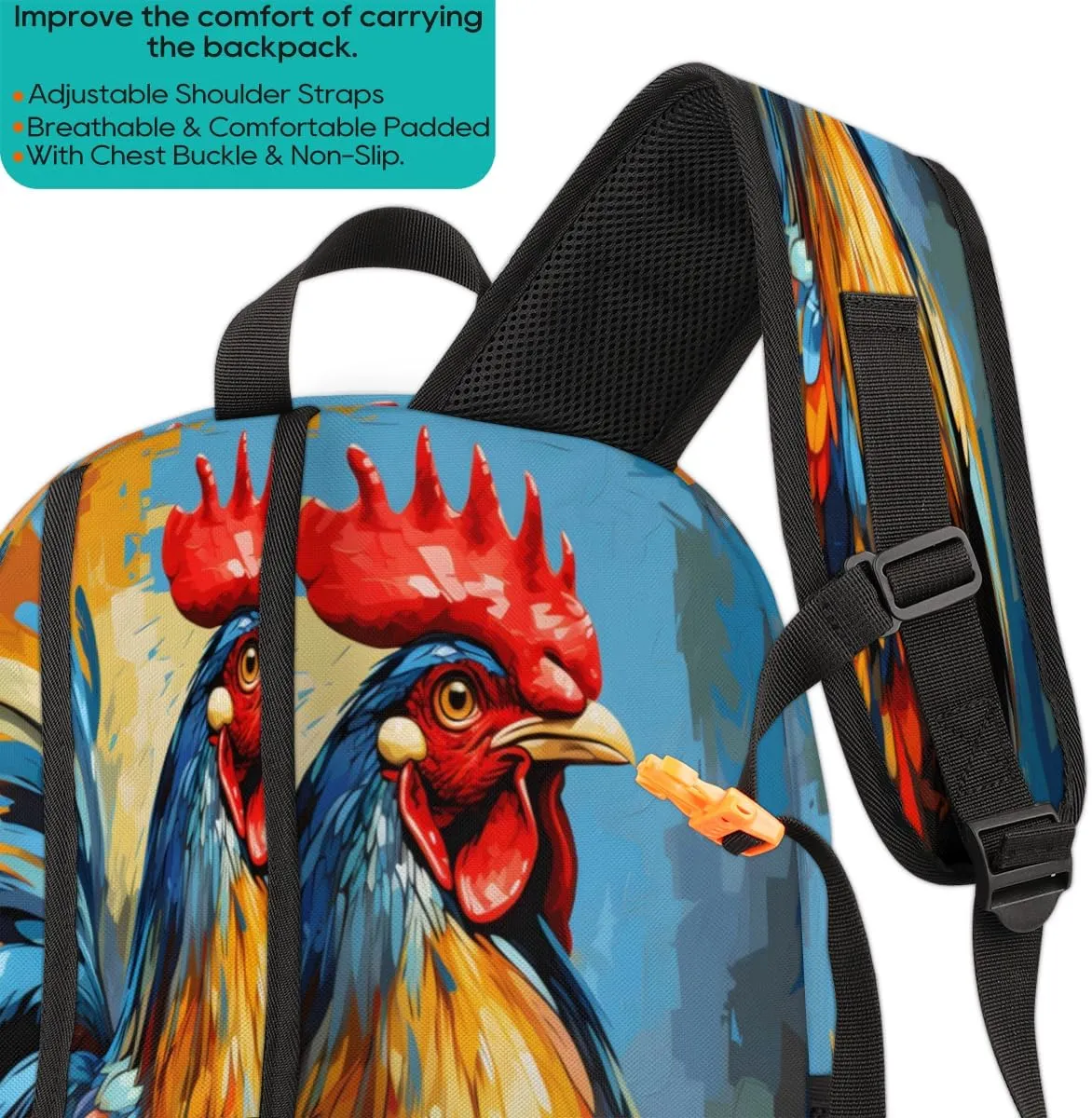 Rooster Custom Backpack for Men Women Adult Personalized Casual Laptop Backpack Customized Computer Hiking Gym Travel Travel Daypack with Name