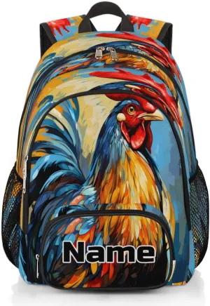 Rooster Custom Backpack for Men Women Adult Personalized Casual Laptop Backpack Customized Computer Hiking Gym Travel Travel Daypack with Name