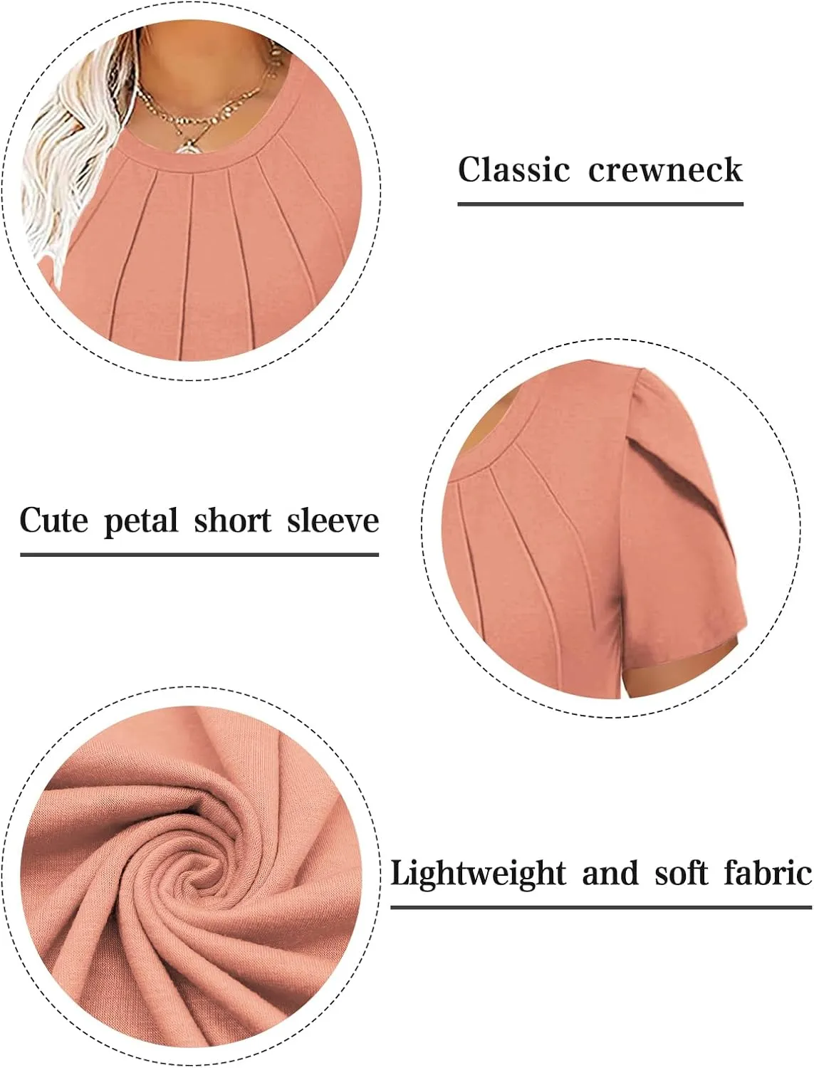 ROSRISS Plus Size Tops for Women Summer Casual T Shirts Crewneck Petal Short Sleeve Tunics