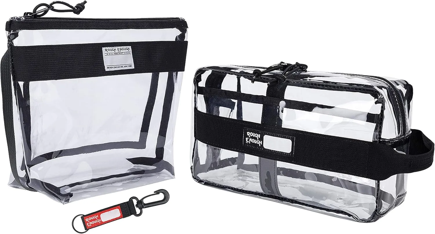 Rough Enough Clear Toiletry Bags for Traveling with Handles Toiletries Cosmetic Pouch Makeup Bags TSA Approved for Men and Women Travel