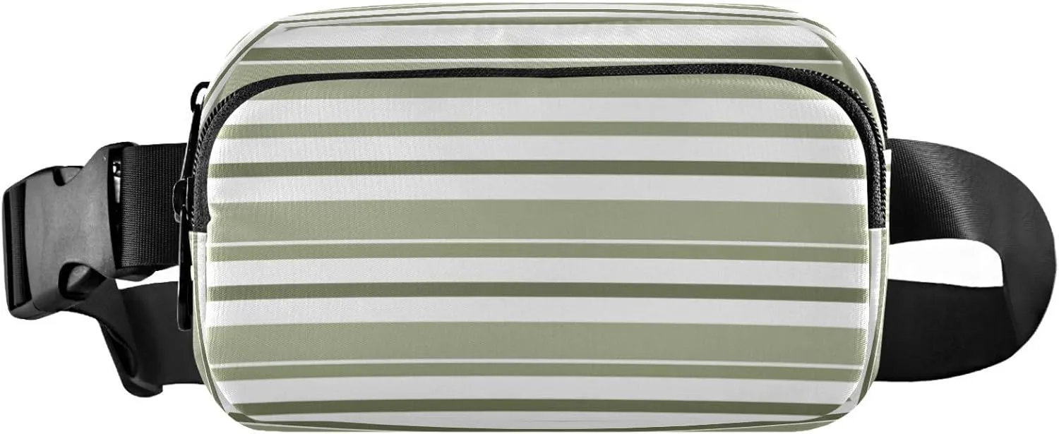Sage Green Stripe Belt Bag for Women Men Fanny Pack Small Waist Pouch Crossbody Bags for Outdoor Hiking Running Travel
