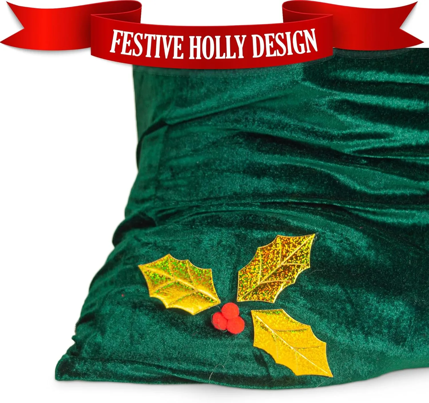 Santa Christmas Gift Bag Large Stretchy Velour Present Sack with Golden Drawstring, 36" x 27"