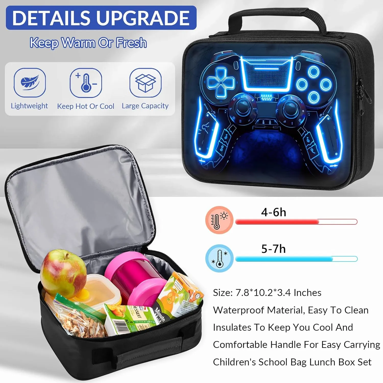 School Backpack for Boys - 3pcs Gamer Boys Backpack with Lunch Box Set for Kids Teens Elementary Middle School - 17 Video Game Bookbag Travel Back Pack for Age 6-18