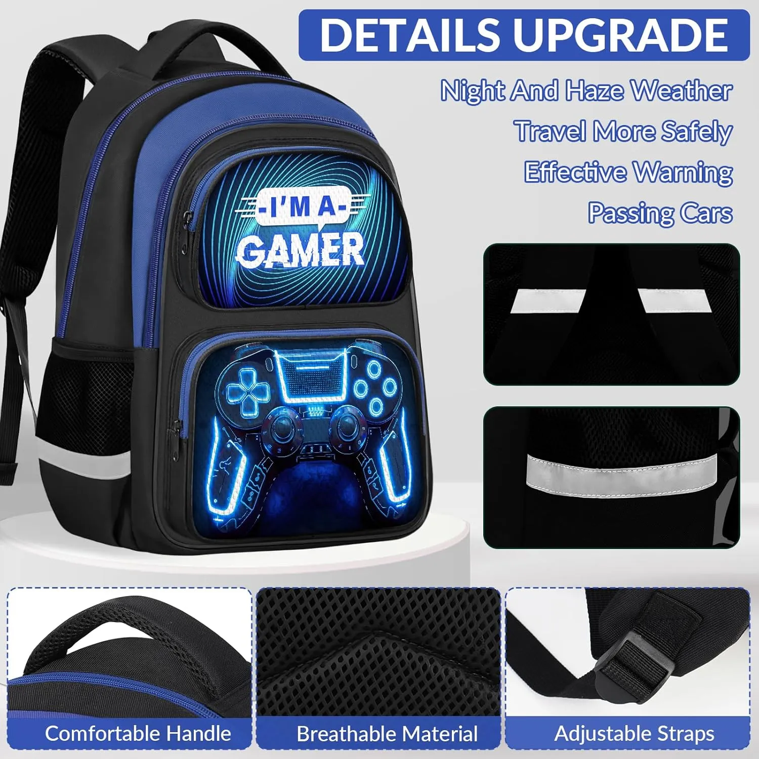 School Backpack for Boys - 3pcs Gamer Boys Backpack with Lunch Box Set for Kids Teens Elementary Middle School - 17 Video Game Bookbag Travel Back Pack for Age 6-18