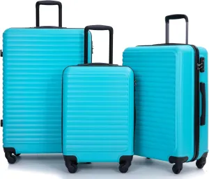 Secure Your Journey with Lightweight 3 Piece Luggage Set, ABS Material, Spinner Wheels, Carry-On & Check-In Sizes, Turquoise