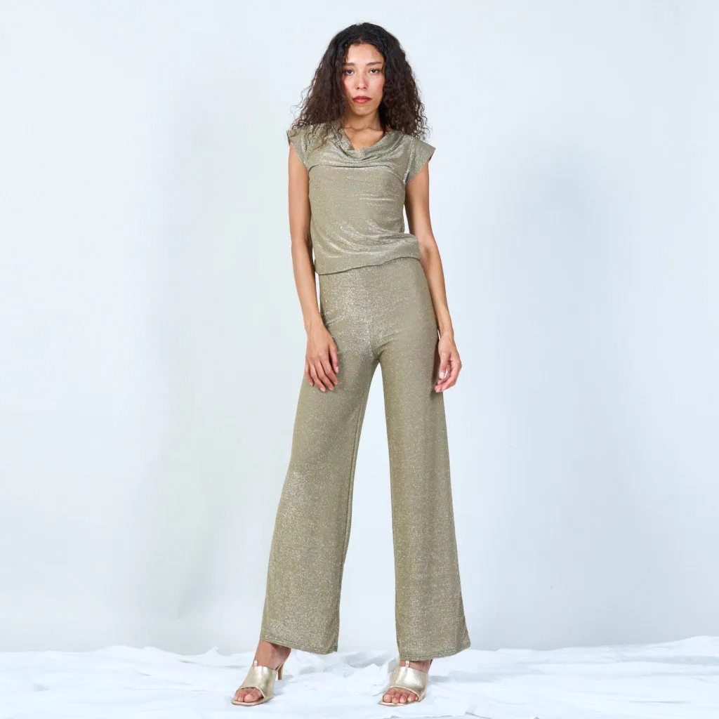 Shimmering cowl neck top wholesale