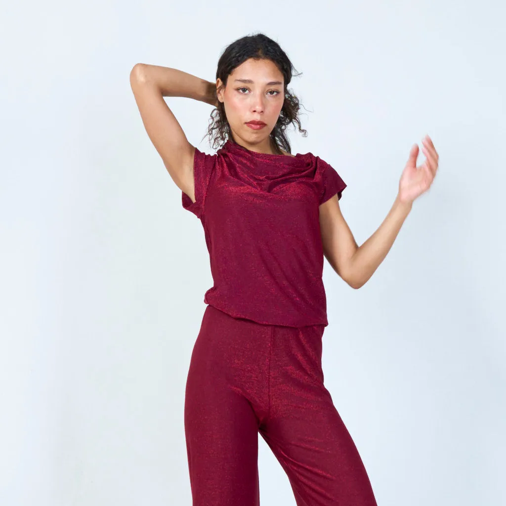 Shimmering cowl neck top wholesale