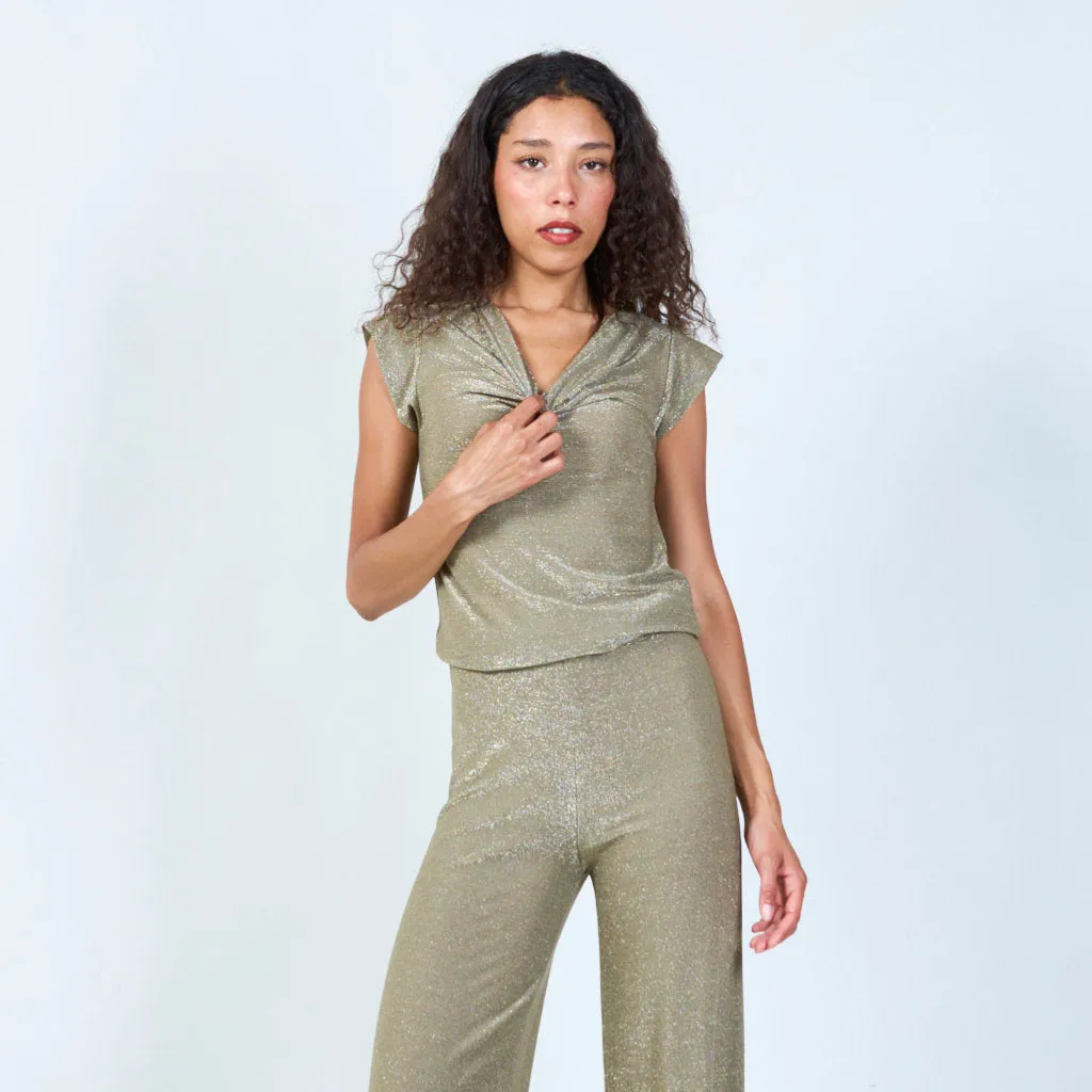 Shimmering cowl neck top wholesale