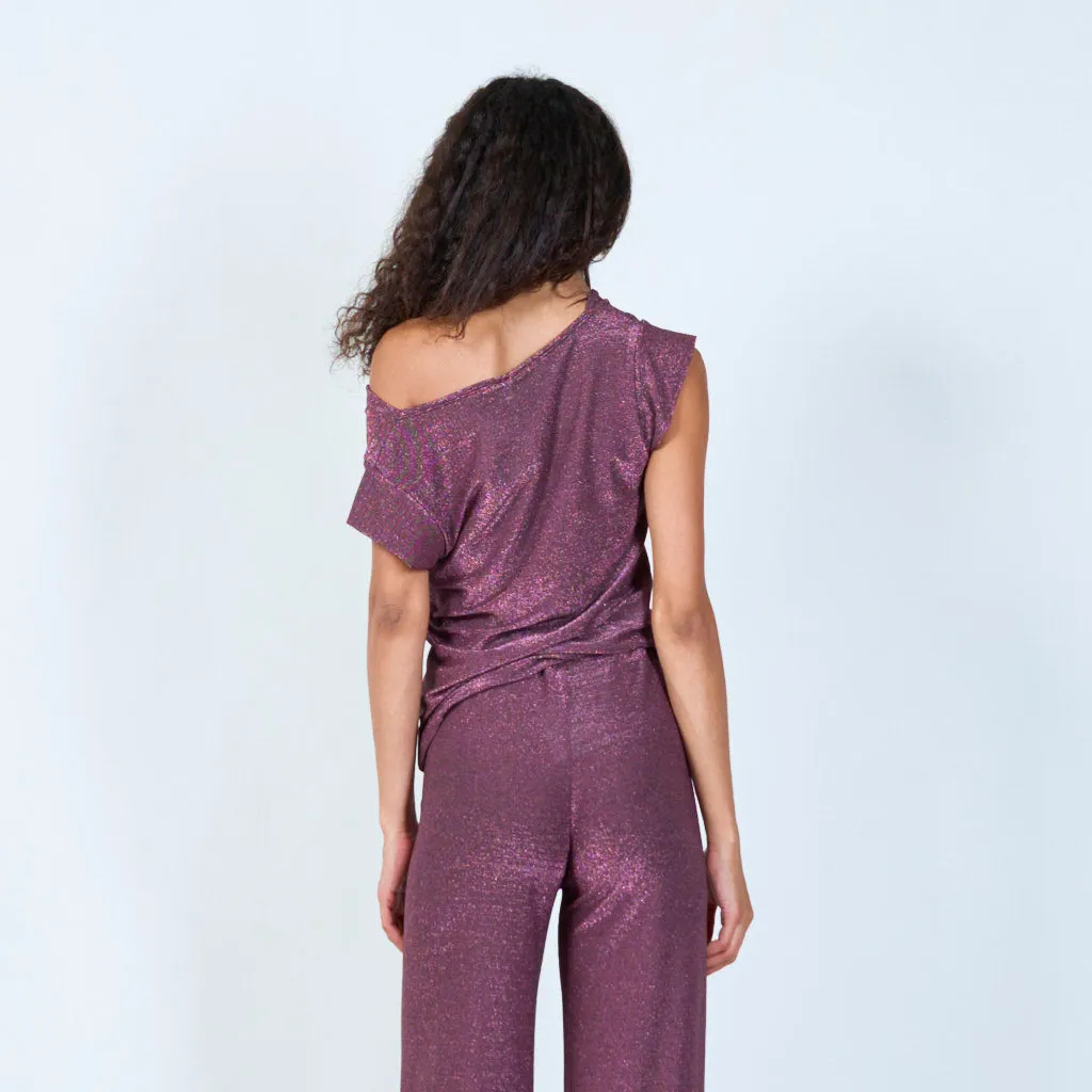 Shimmering cowl neck top wholesale