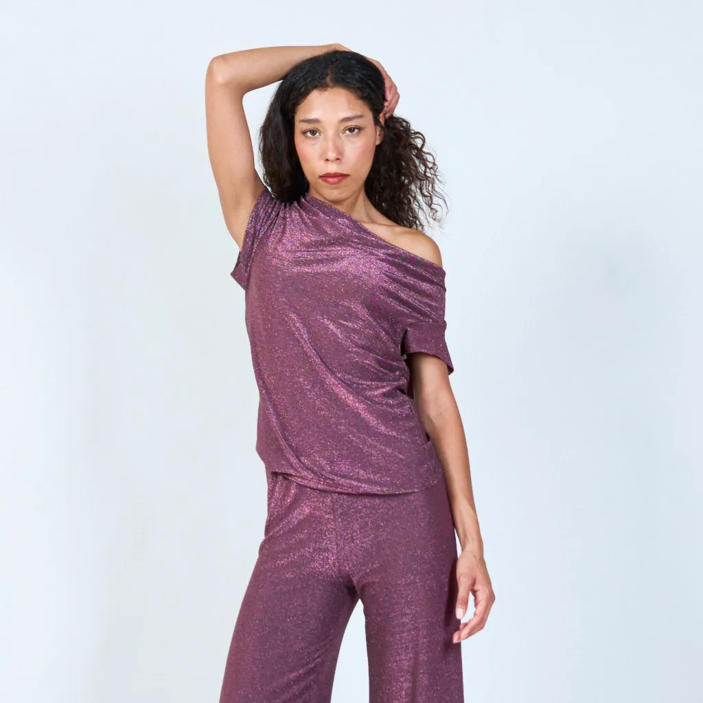 Shimmering cowl neck top wholesale