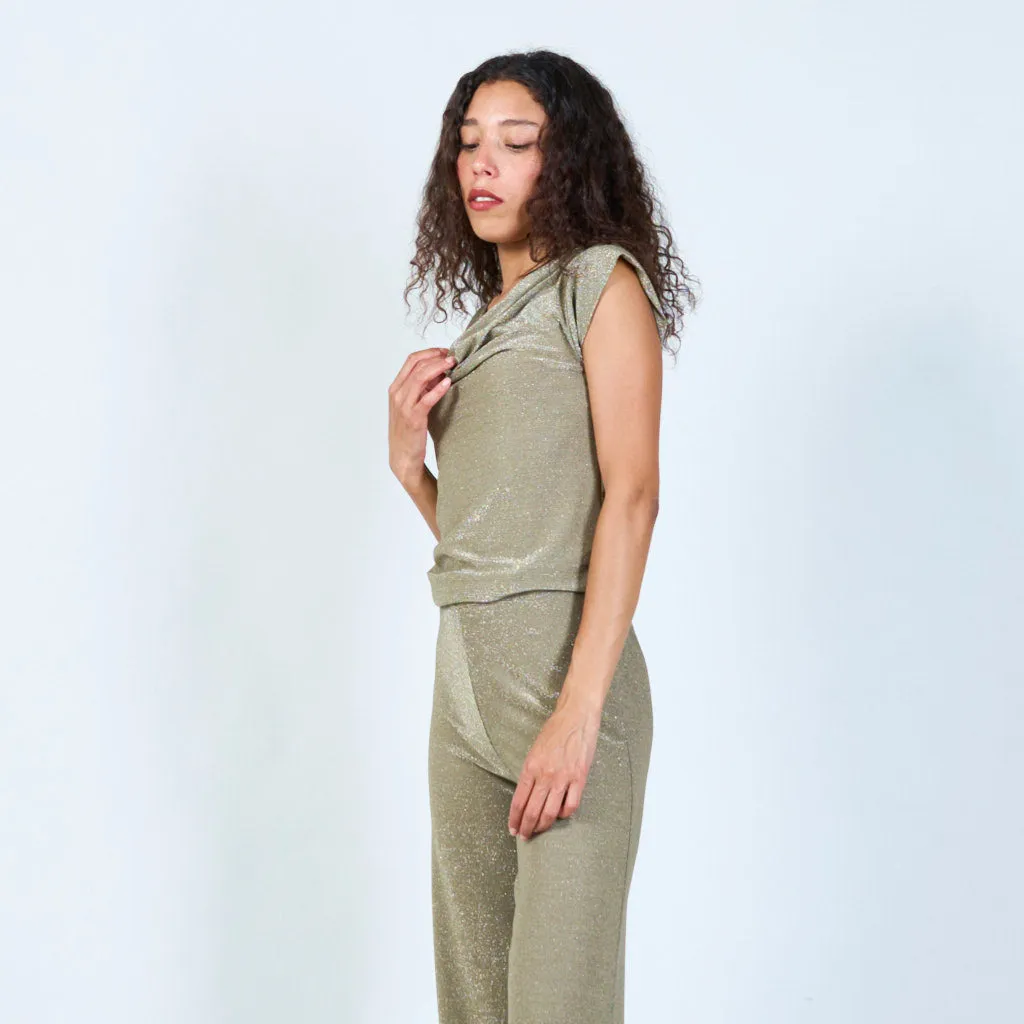 Shimmering cowl neck top wholesale
