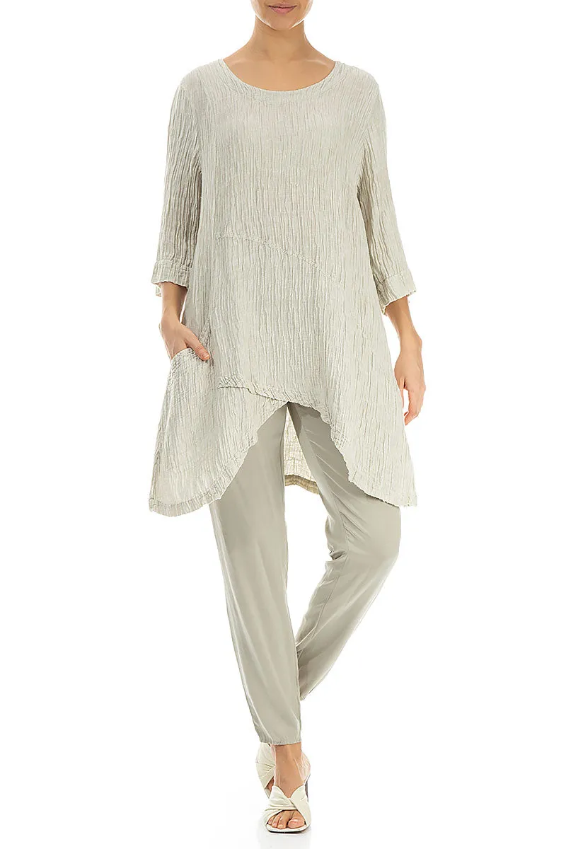 Side Pocket Crinkled Pearl Silk Tunic