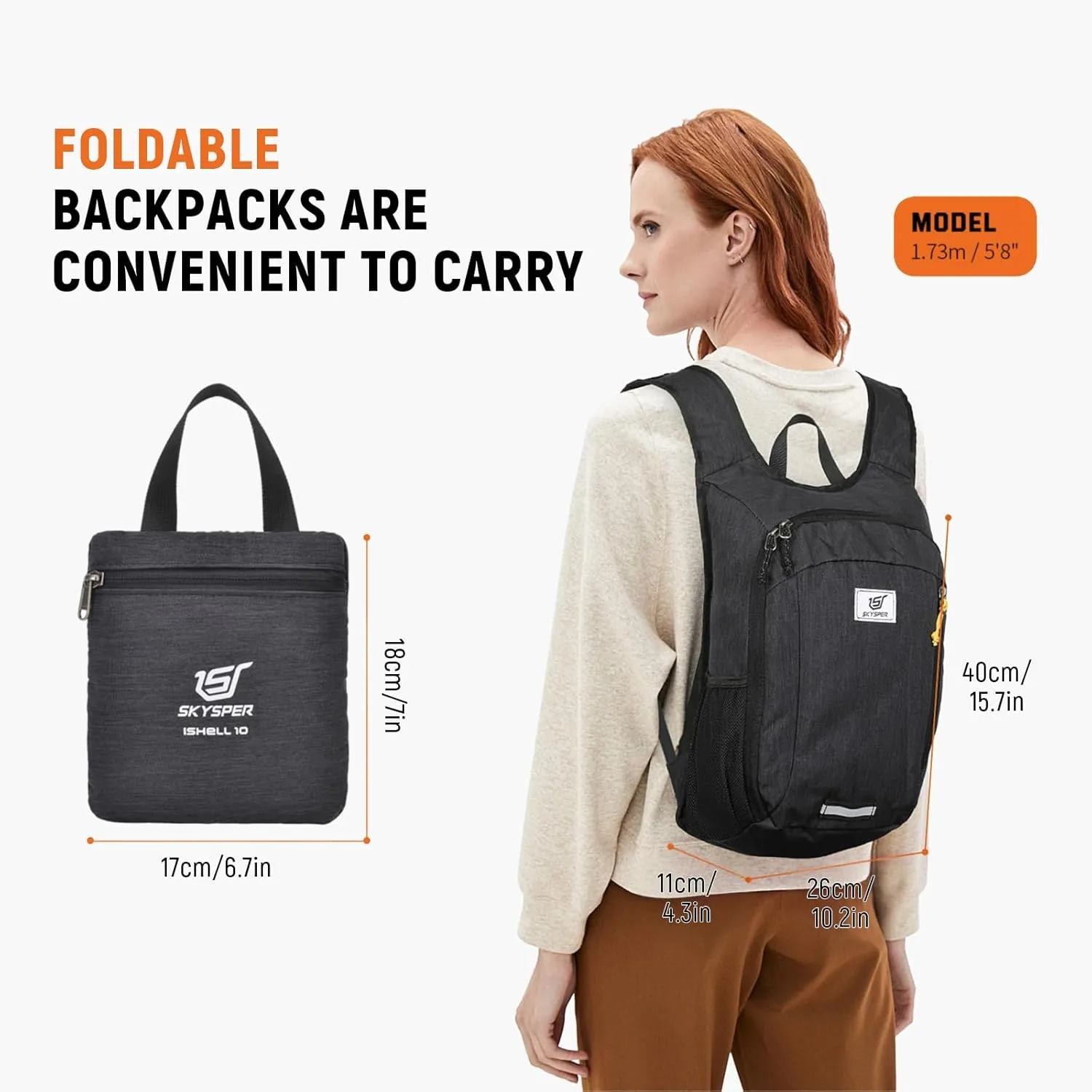 SKYSPER Small Hiking Travel Waterproof Backpack - Lightweight Packable Day Pack for Women and Men - Foldable Light Weight Water Proof Mini Daypack - 10L Collapsible Back Pack for Outdoor