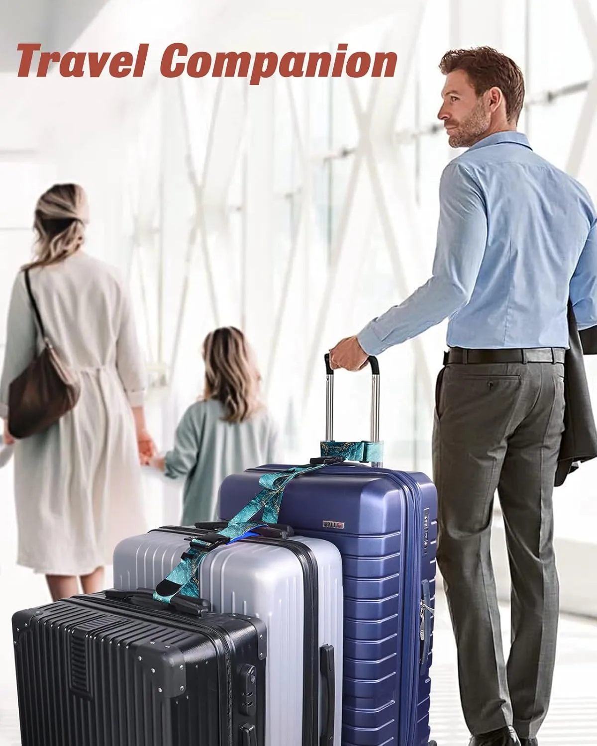 Slohif Luggage Straps to Connect Two Suitcases - Adjustable Add A Bag Suitcase Connector Strap Belt Accessories to Hold Suitcases Together for Travel Sea Wave