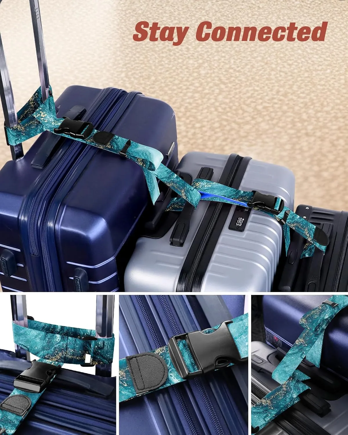 Slohif Luggage Straps to Connect Two Suitcases - Adjustable Add A Bag Suitcase Connector Strap Belt Accessories to Hold Suitcases Together for Travel Sea Wave