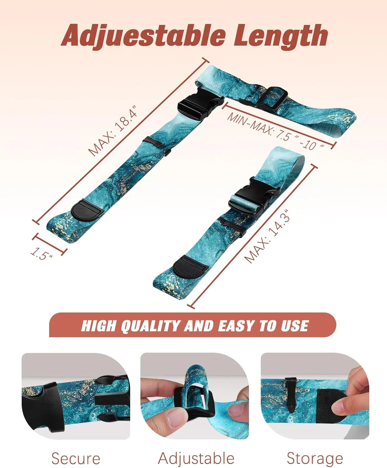 Slohif Luggage Straps to Connect Two Suitcases - Adjustable Add A Bag Suitcase Connector Strap Belt Accessories to Hold Suitcases Together for Travel Sea Wave