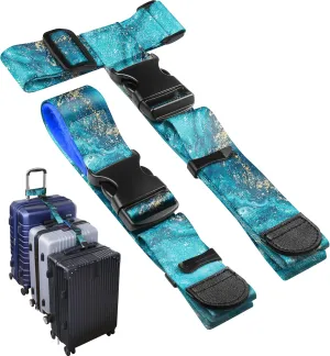 Slohif Luggage Straps to Connect Two Suitcases - Adjustable Add A Bag Suitcase Connector Strap Belt Accessories to Hold Suitcases Together for Travel Sea Wave