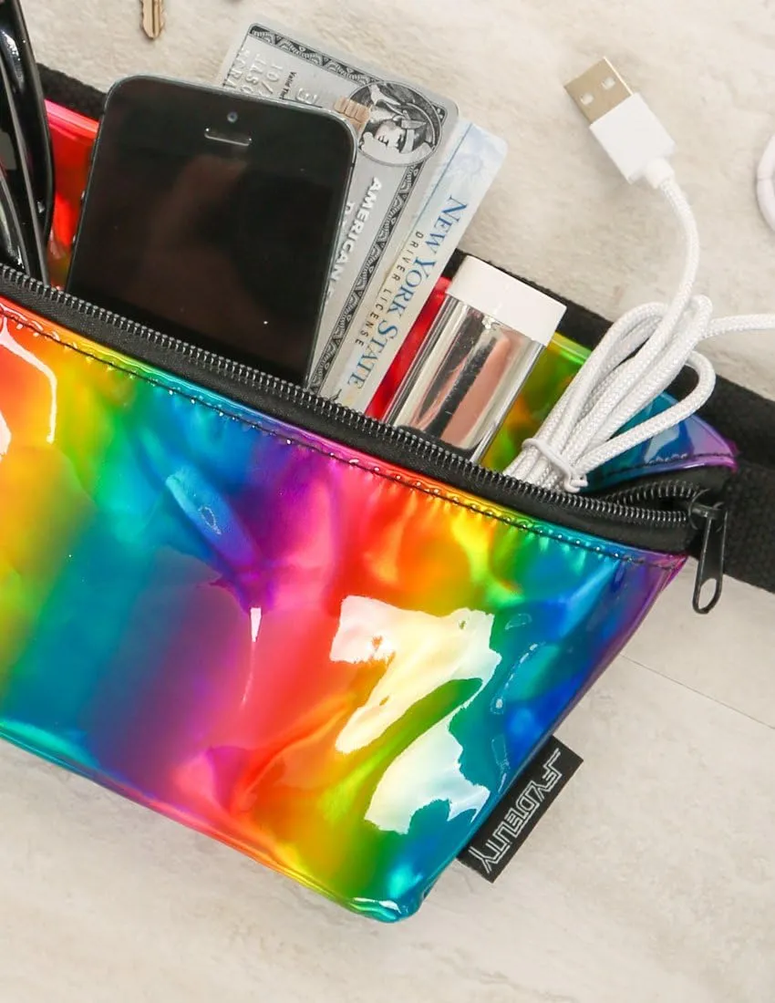 Small Fanny Packs for Women  80s/90s Slim Bum Bag  Unisex Crossbody Waist Belt Bag for Travel, Festivals, Sports & Daily Use  Waist Belt Bag for Women | Metallic Rainbow