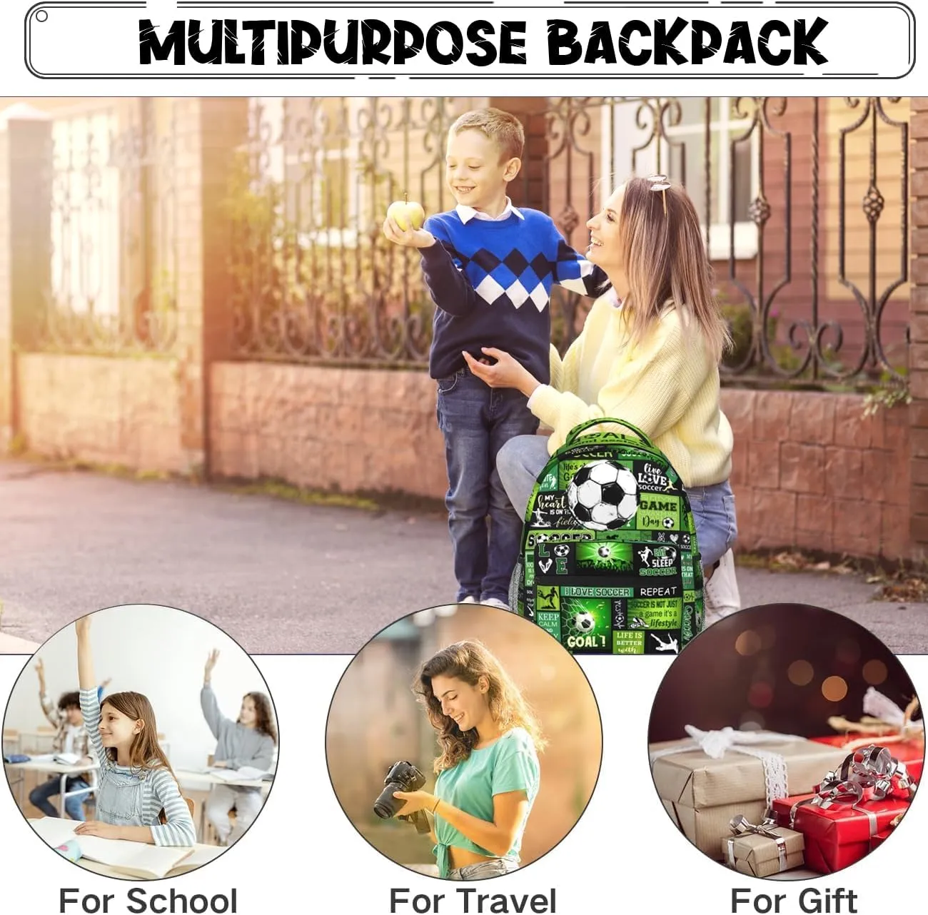 Soccer Backpack For Boys 16 Inch Large Capacity Backpacks Casual Soccer Bookbag Laptop Gifts For Kids Teen Boys