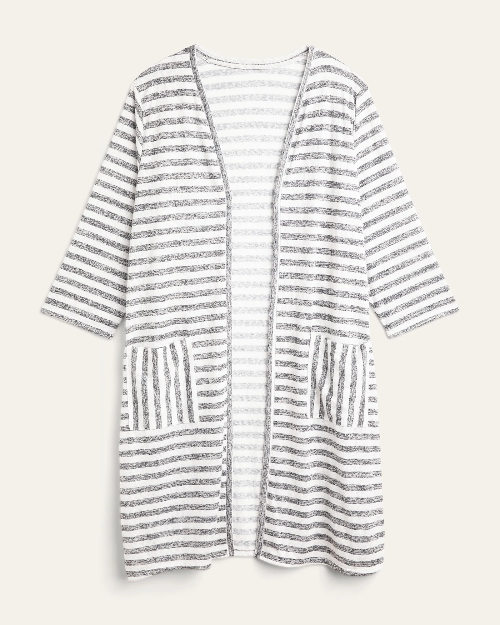 Sofia Three-Quarter Sleeve Kimono Duster | Charcoal Grey / Ivory