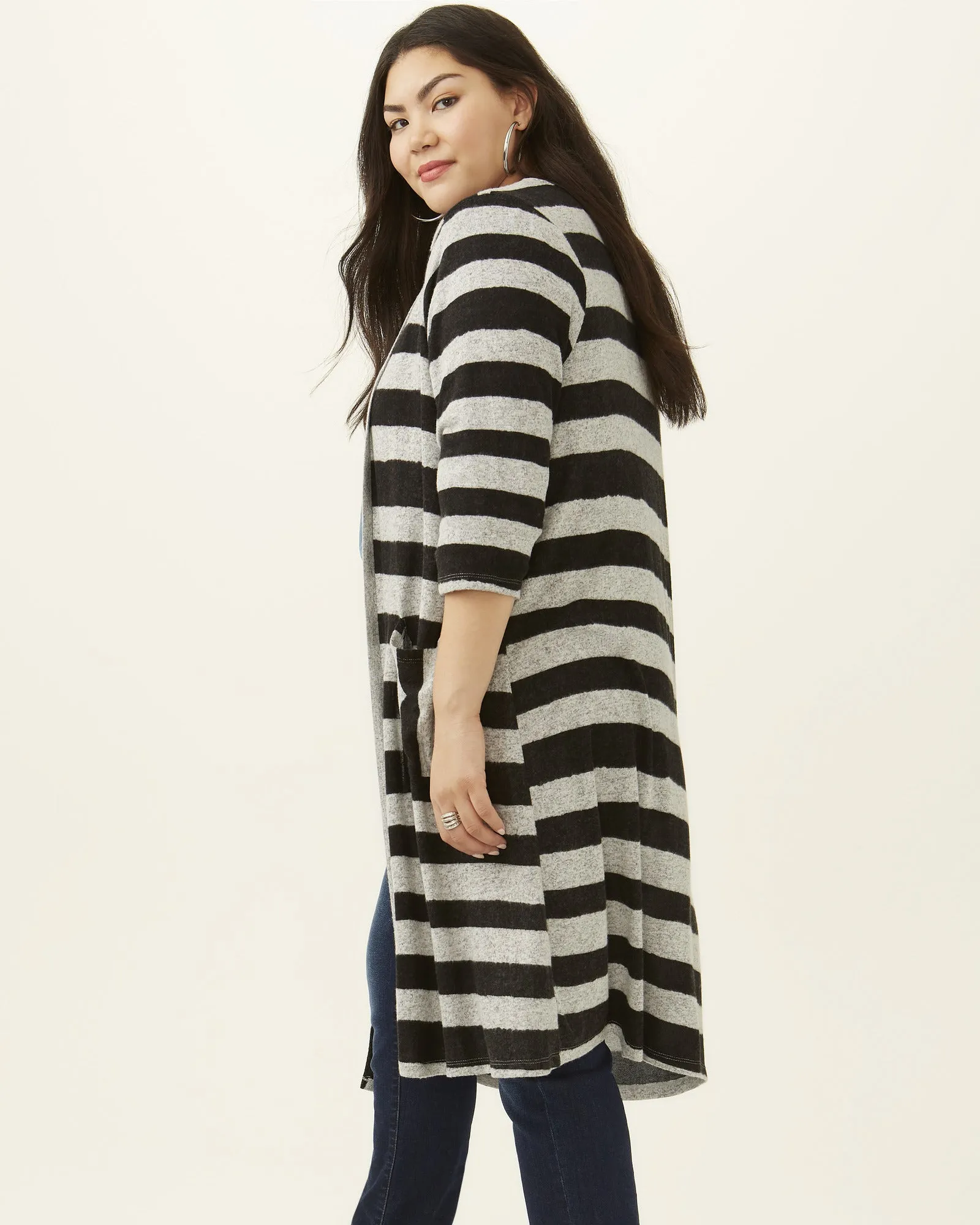 Sofia Three-Quarter Sleeve Kimono Duster | Light Grey / Charcoal Grey