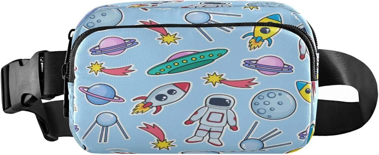 Space Cosmonaut Planets Belt Bag for Women Men Ufo Rockets Spaceships Fanny Pack Small Waist Pouch Crossbody Bags for Outdoor Hiking Running Travel
