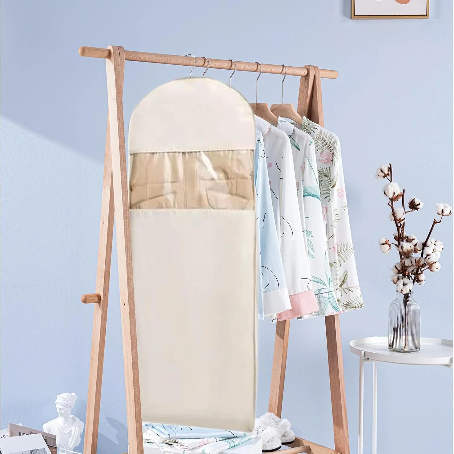 Space Saving Hanging Garment Bag With Compression Zipper, Coat Bags For Closet Storage, Portable Protector For Winter Coats, Down Jackets, Heavy Clothes