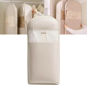 Space Saving Hanging Garment Bag with Self Compression Zipper, 2025 New Space Saving Hanging Protector for Down Coat, Self Compression Zip Garment Bags (Beige, XL)
