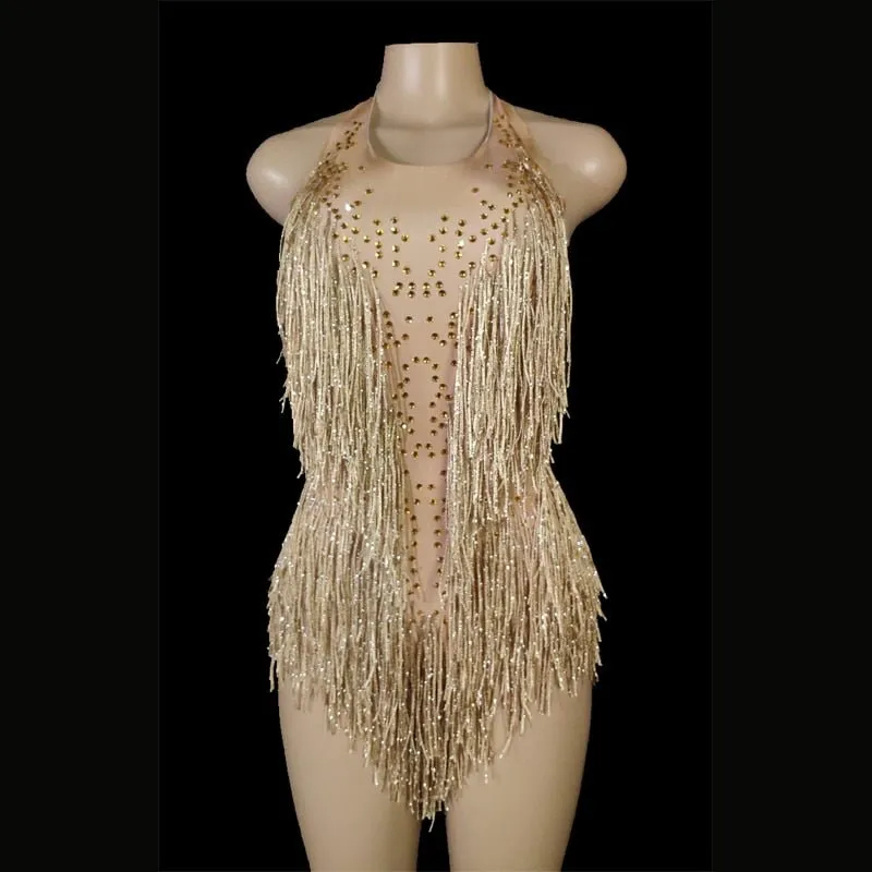 Sparkly Crystals Fringe Bodysuit