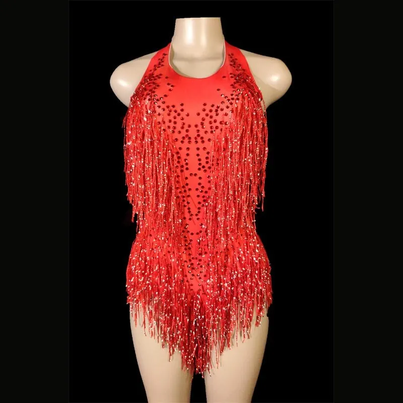 Sparkly Crystals Fringe Bodysuit