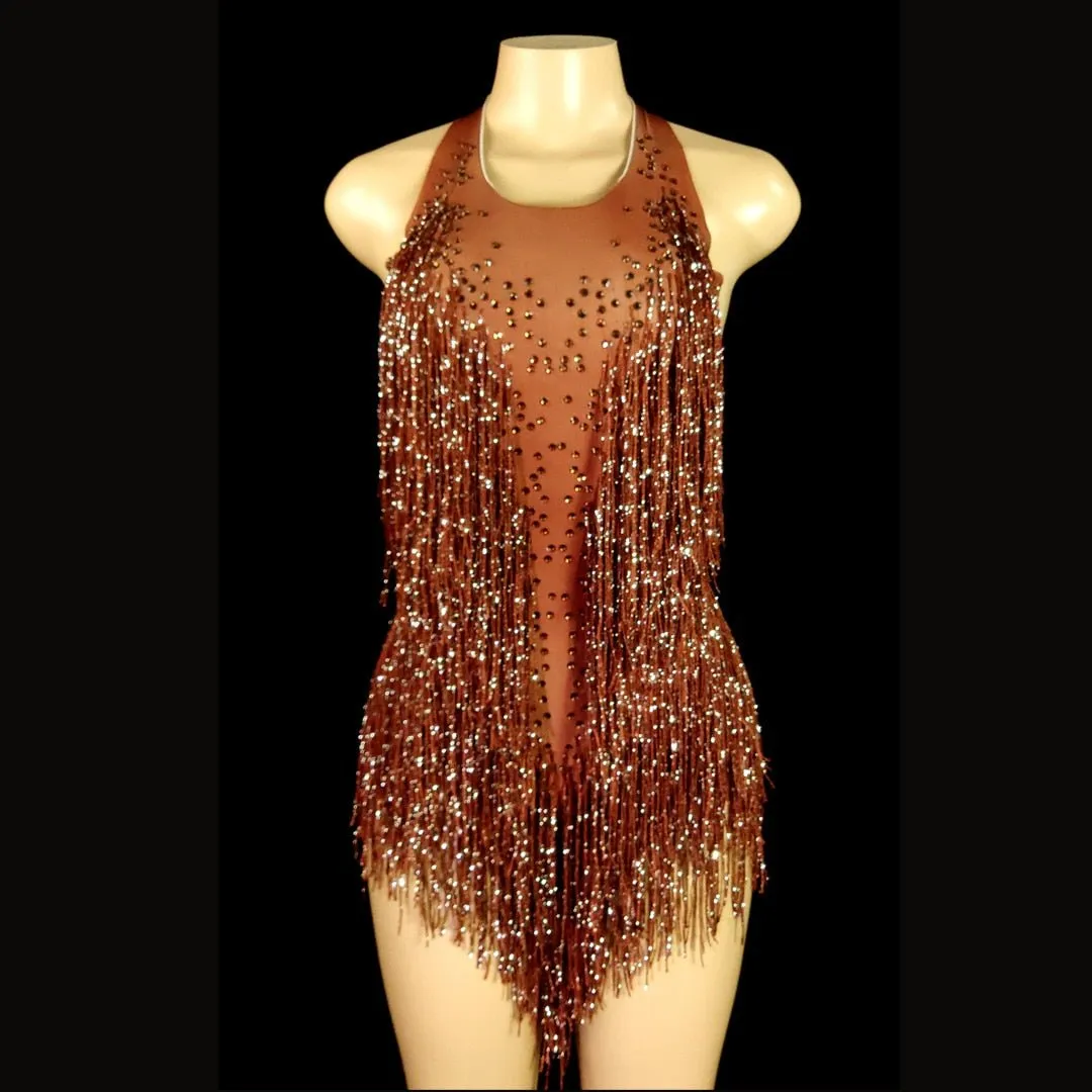 Sparkly Crystals Fringe Bodysuit