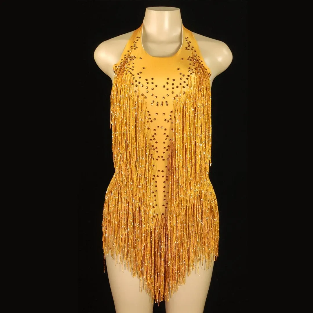 Sparkly Crystals Fringe Bodysuit