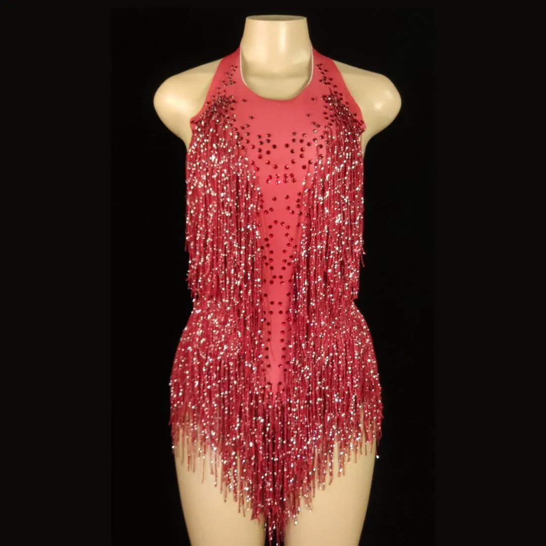 Sparkly Crystals Fringe Bodysuit