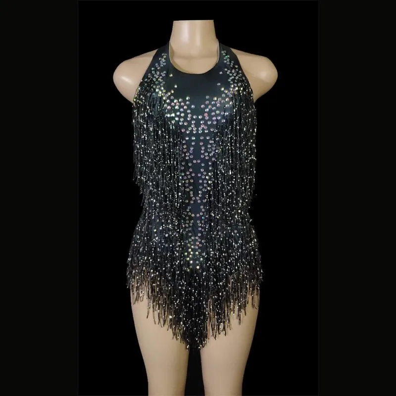 Sparkly Crystals Fringe Bodysuit