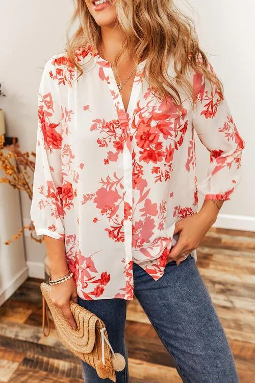 Spring Aura Three Quarter Sleeve Floral Blouse
