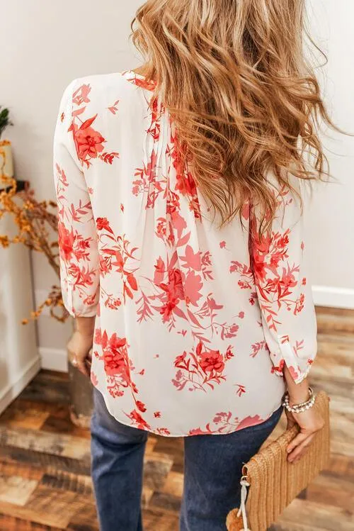 Spring Aura Three Quarter Sleeve Floral Blouse